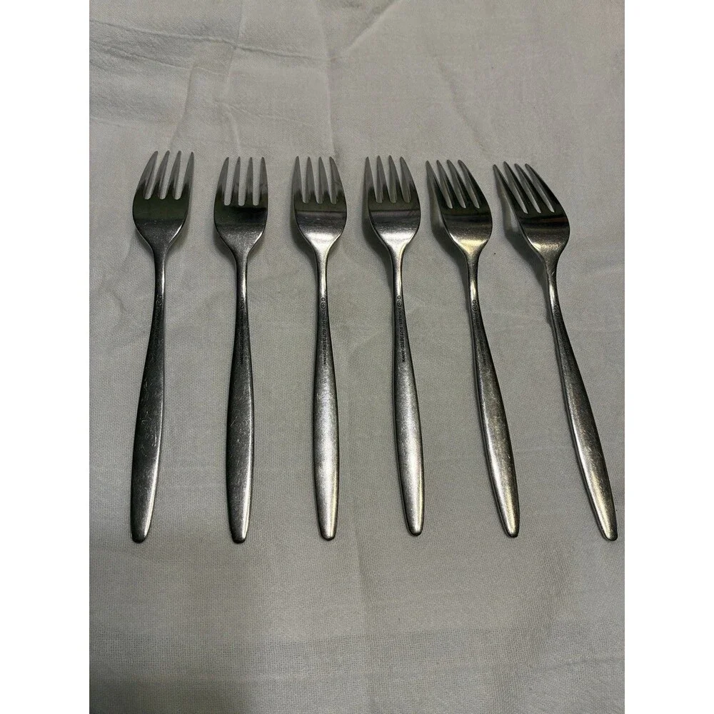 Vintage Hanford Forge RUTGERS Stainless Dinner Forks Lot Of 6 MCM Japan Flatware